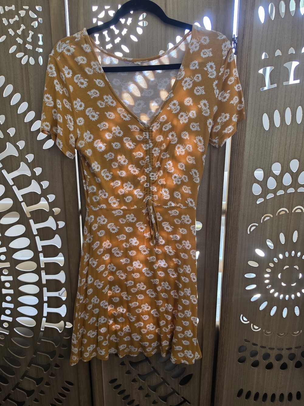 Francesca's Collections Mustard Floral Tie-Front Mini Dress